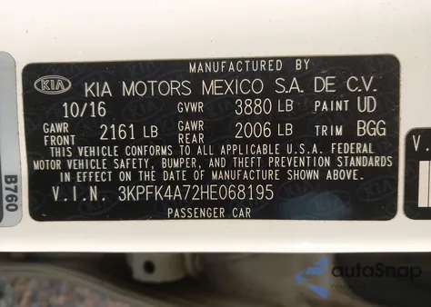 2017 Kia Forte Lx from USA, damaged, VIN 3KPFK4A72HE068195